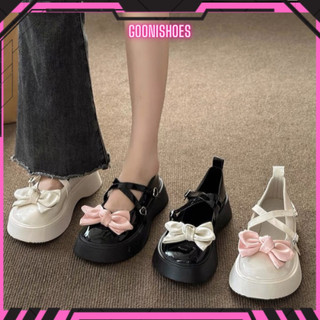 Giày lolita hoạ tiết gắn nơ dây đan chéo phong cách thời trang Nhật Bản dễ thương dành cho nữ