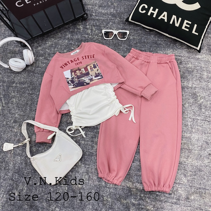 Bộ nỉ 3 chi tiết cho Bé đón Thu Đông size đại 19kg-45kg