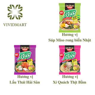  - NISSIN - Mì 365 có 3 vị: Xí Quách Thịt Bằm, Lẩu Thái Hải Sản, Súp Miso Rong Biển Nhật (64g-68g/gói)