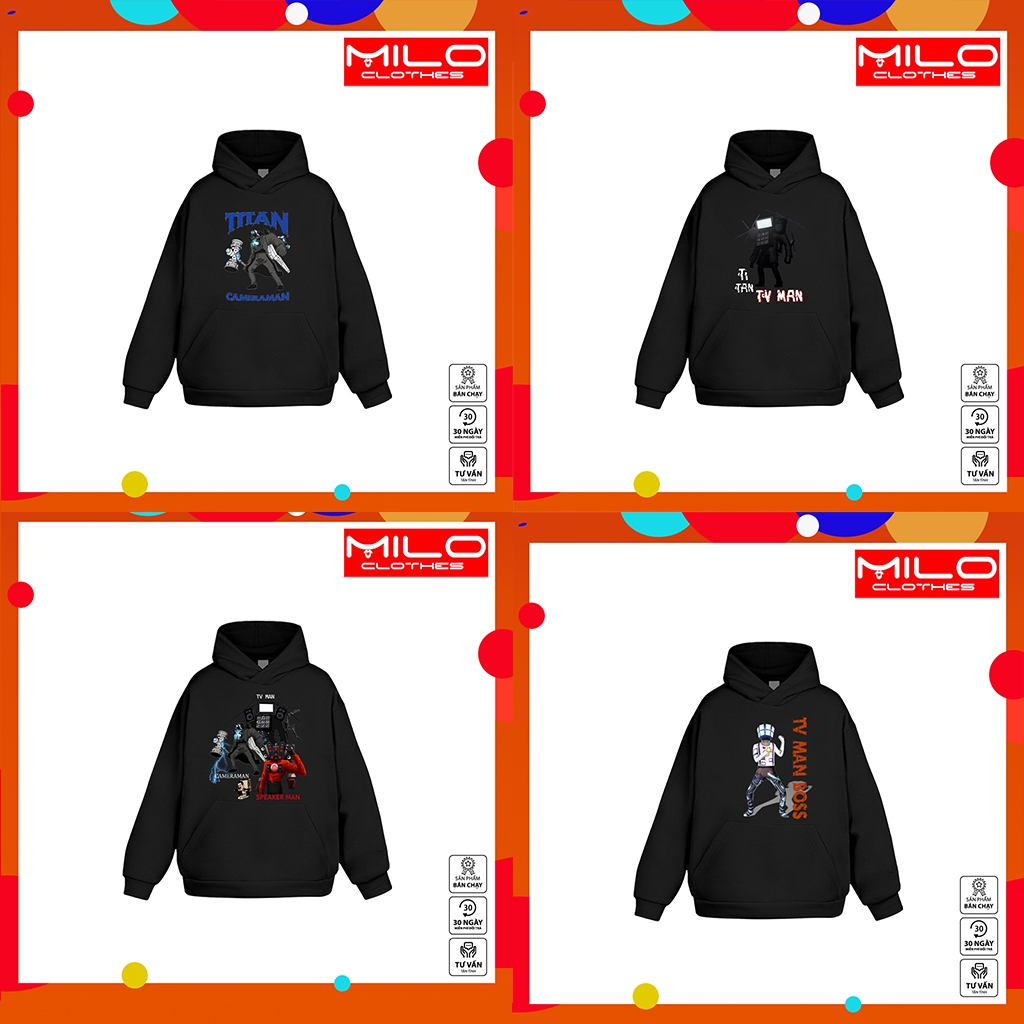 BST mẫu Áo Hoodie đen in hình Titan Speakerman Skibidi Toilet cực đẹp dành cho bé