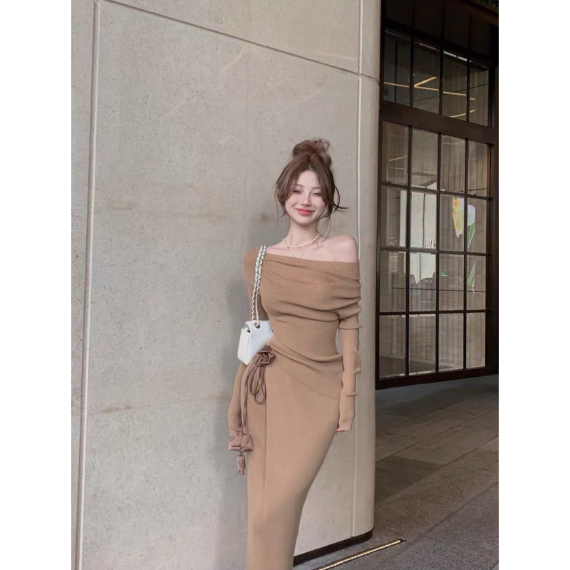 Đầm body thun co dãn bẹt vai