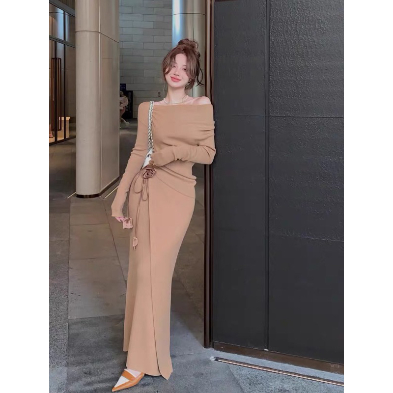 Đầm body thun co dãn bẹt vai