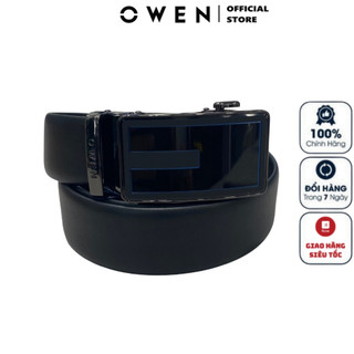 Thắt lưng da bò nam cao cấp OWEN BELT221362 dây màu đen nịt nam mặt đen hợp kim đúc nguyên khối khóa trượt tự động