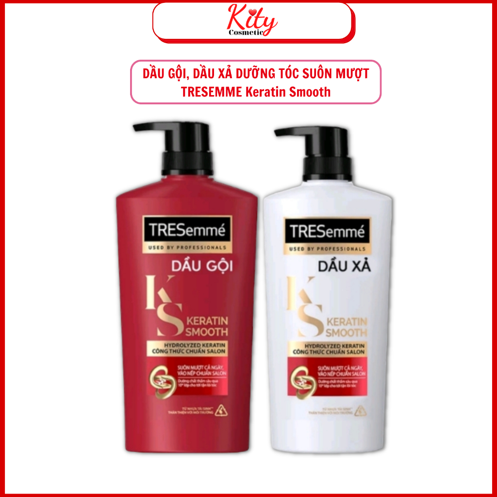 Dầu Gội, Dầu Xả TRESEMME Keratin Smooth Dưỡng tóc khô xơ rối Công thức chuẩn salon Vào Nếp Suôn Mượt 640g, 620g