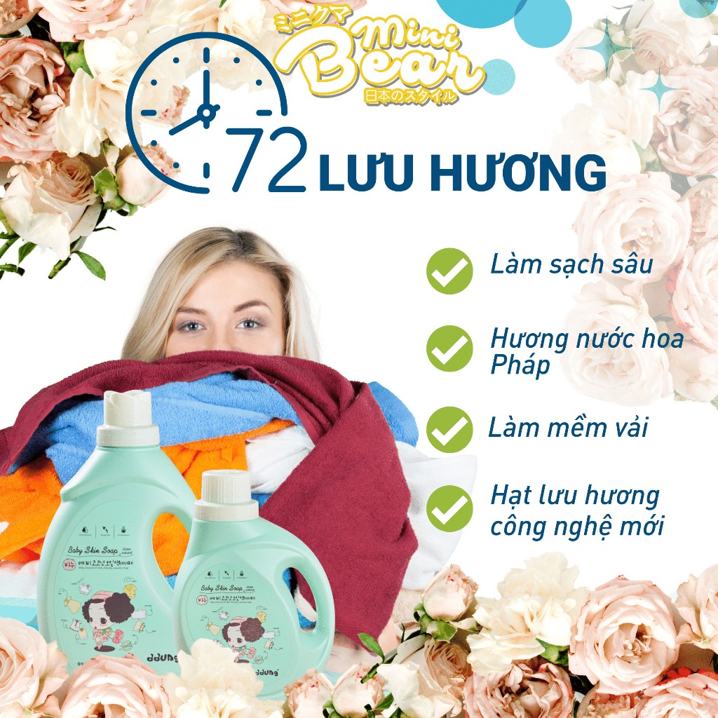 Nước giặt xả nước hoa Minibear, giặt siêu sạch siêu thơm mềm vải, ddung.