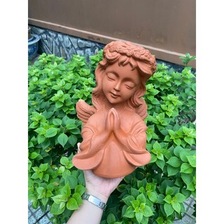 Chậu đất nung - Chậu trồng sen đá, xương rồng - Chậu thiên thần cầu nguyện miệng 11cm cao 25cm
