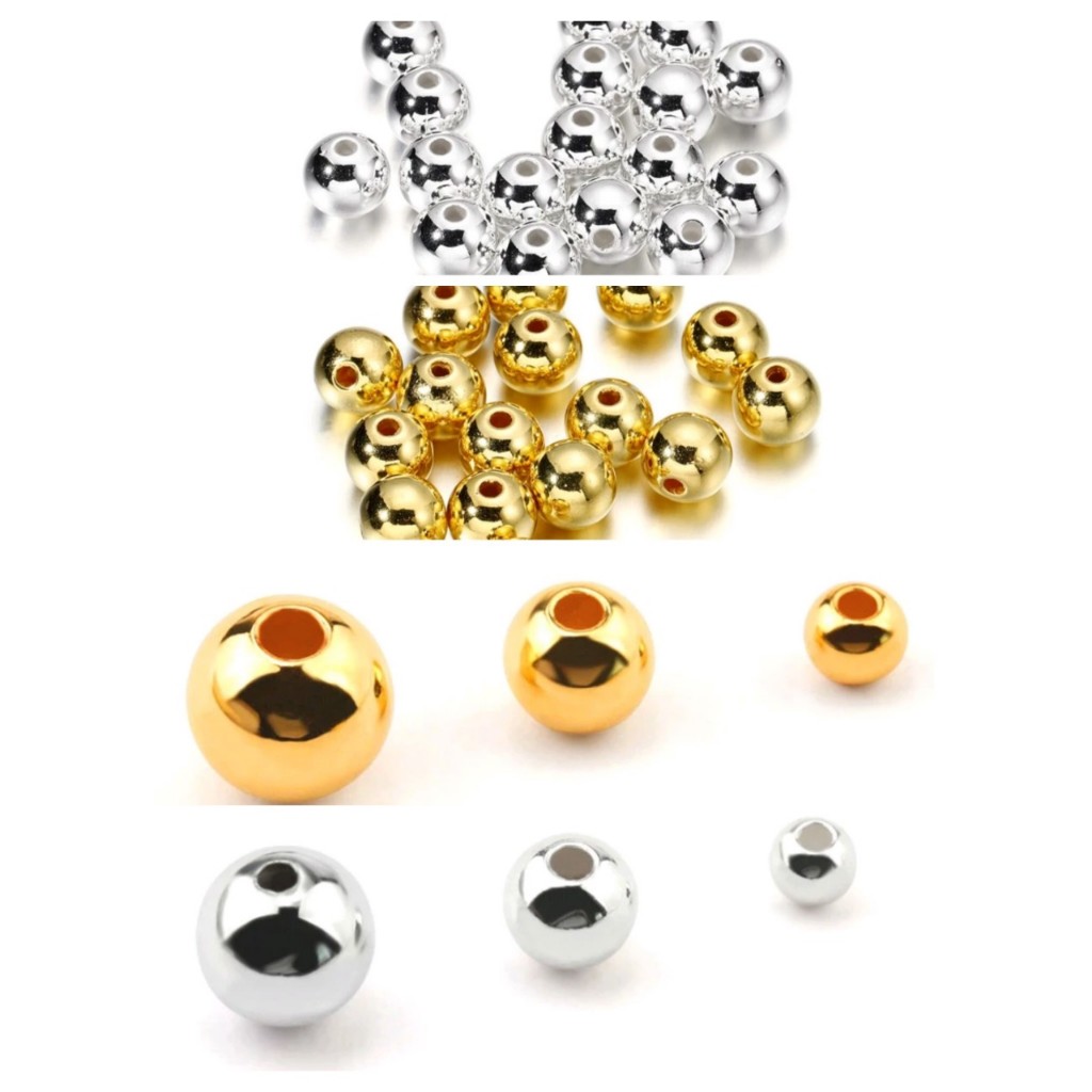 10gam Hạt ngoc trai nhựa, hạt bẹt màu vàng si, bạc si nhiều size 3/4/5/6/8/10mm