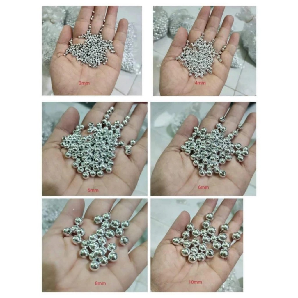 10gam Hạt ngoc trai nhựa, hạt bẹt màu vàng si, bạc si nhiều size 3/4/5/6/8/10mm
