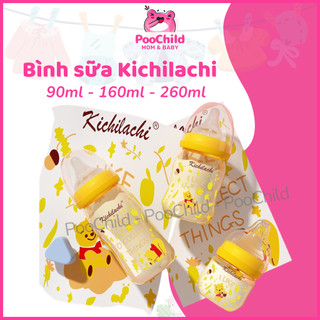 Bình sữa cổ rộng cho bé Kichilachi PPSU dung tích 90ml/ 160ml/ 260ml hình gấu tặng kèm 1 núm ti