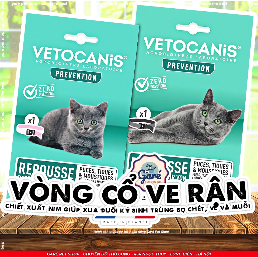 Vòng chống ve rận Vetocanis muỗi cho mèo con mèo lớn chiết xuất oải hương và cây nim - Vetocanis Pesticide Collar 35cm