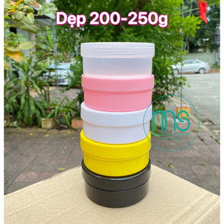 Hủ nhựa Dẹp KA 200g-250g đựng kem body, không độn đáy, có nắp lót