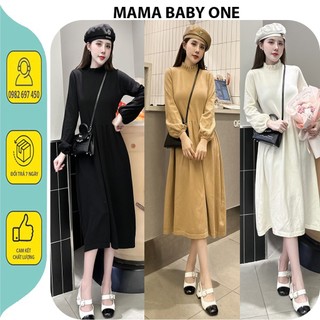 V600 đầm váy len công sở dự tiệc mùa thu đông - đầm bầu len dáng suông cổ 3 phân viền bèo dài tay sang chảnh fresize