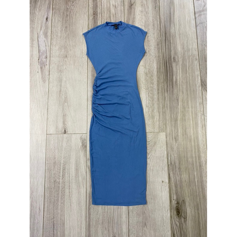 Đầm bodycon rút dây F21 xanh/trắng | Ruched Bodycon Midi Dress