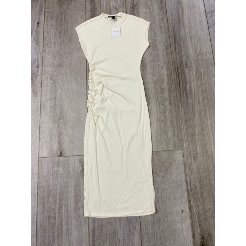 Đầm bodycon rút dây F21 xanh/trắng | Ruched Bodycon Midi Dress