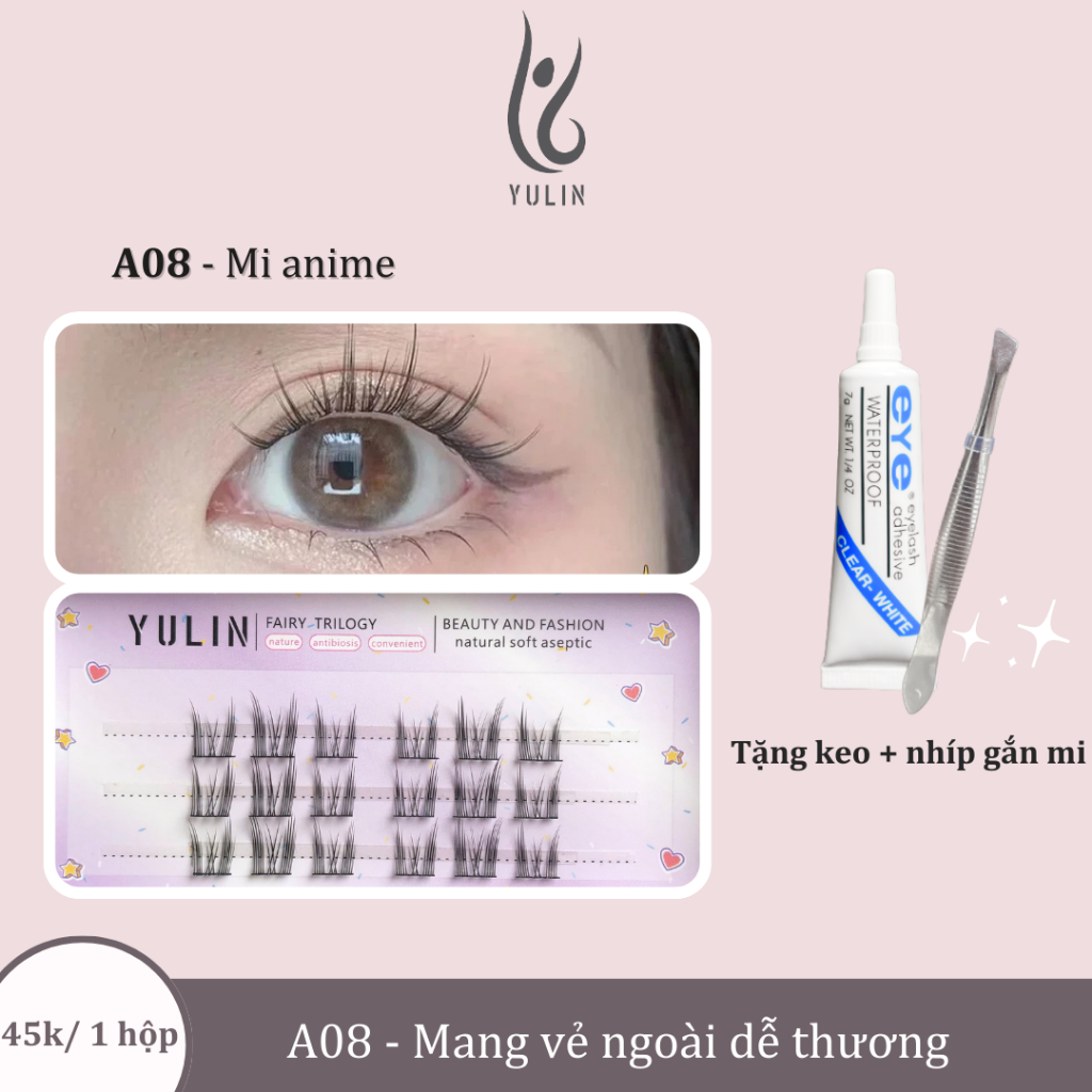 Mi giả tách sợi siêu mảnh và tự nhiên YULIN mã A08, mi tách sợi tặng kèm keo và kẹp lấy