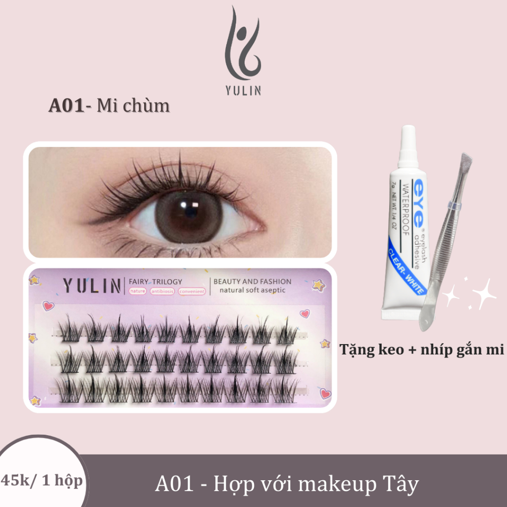 Mi giả tách sợi siêu mảnh và tự nhiên YULIN, mi tách sợi tặng kèm keo và kẹp lấy