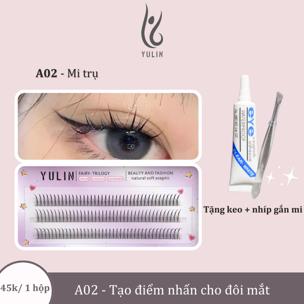 Mi giả tách sợi siêu mảnh và tự nhiên YULIN, mi tách sợi tặng kèm keo và kẹp lấy