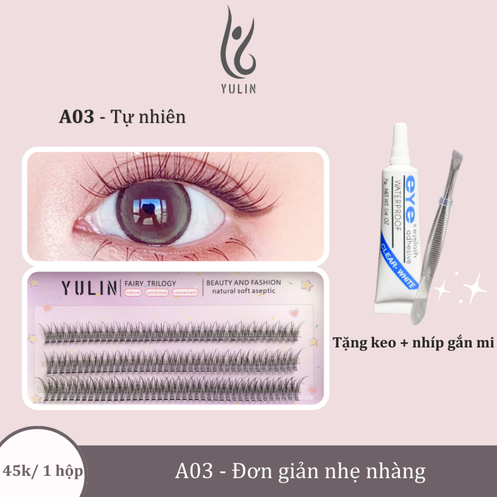 Mi giả tách sợi siêu mảnh và tự nhiên YULIN, mi tách sợi tặng kèm keo và kẹp lấy