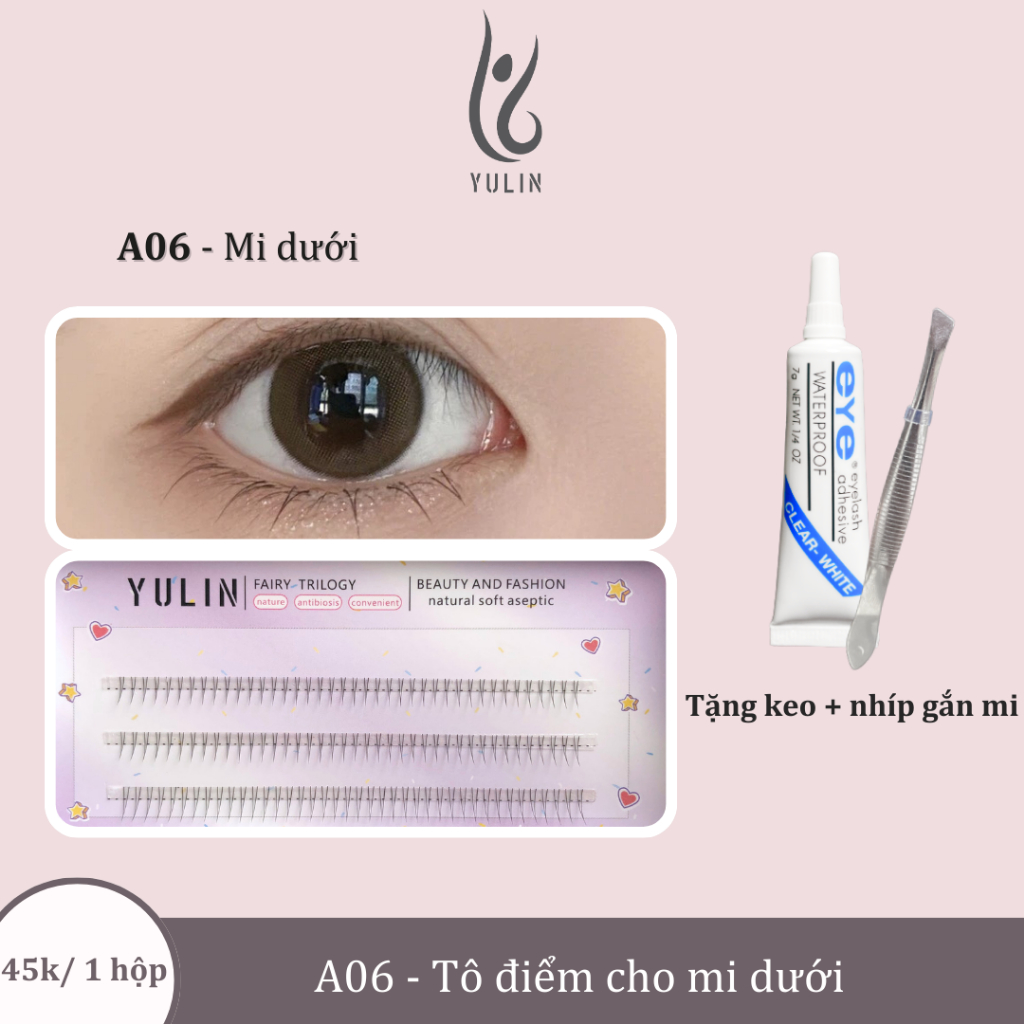 Mi giả tách sợi siêu mảnh và tự nhiên YULIN, mi tách sợi tặng kèm keo và kẹp lấy