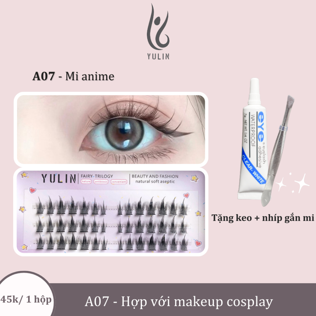 Mi giả tách sợi siêu mảnh và tự nhiên YULIN, mi tách sợi tặng kèm keo và kẹp lấy