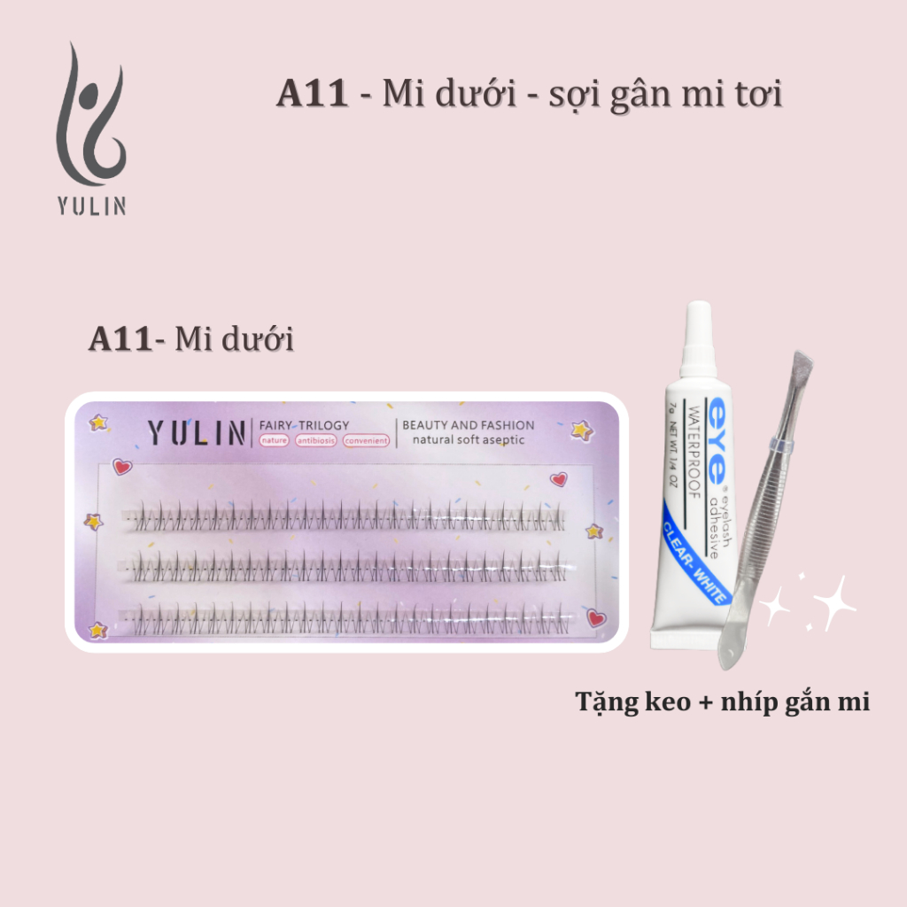 Mi giả tách sợi siêu mảnh và tự nhiên YULIN mã A11 , mi tách sợi tặng kèm keo và kẹp lấy