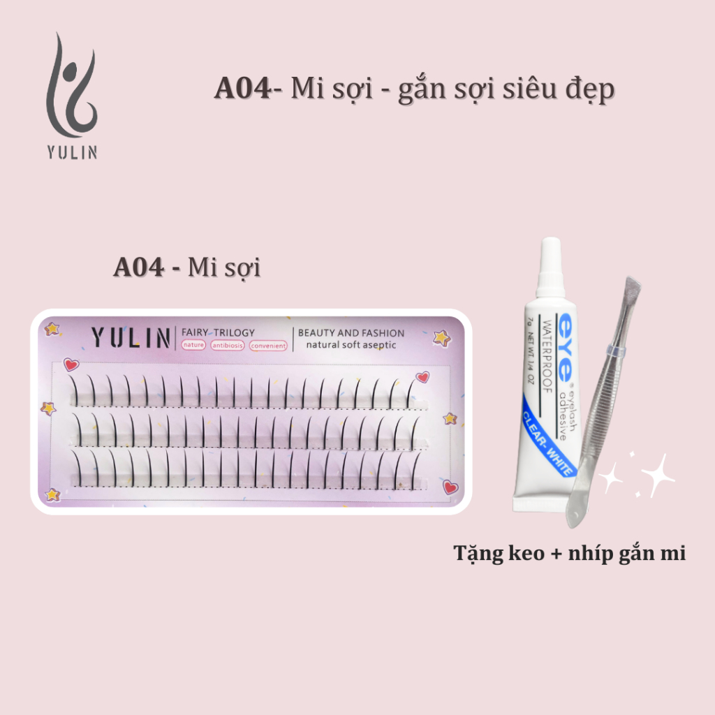 Mi giả tách sợi siêu mảnh và tự nhiên YULIN mã A04, mi tách sợi tặng kèm keo và kẹp lấy