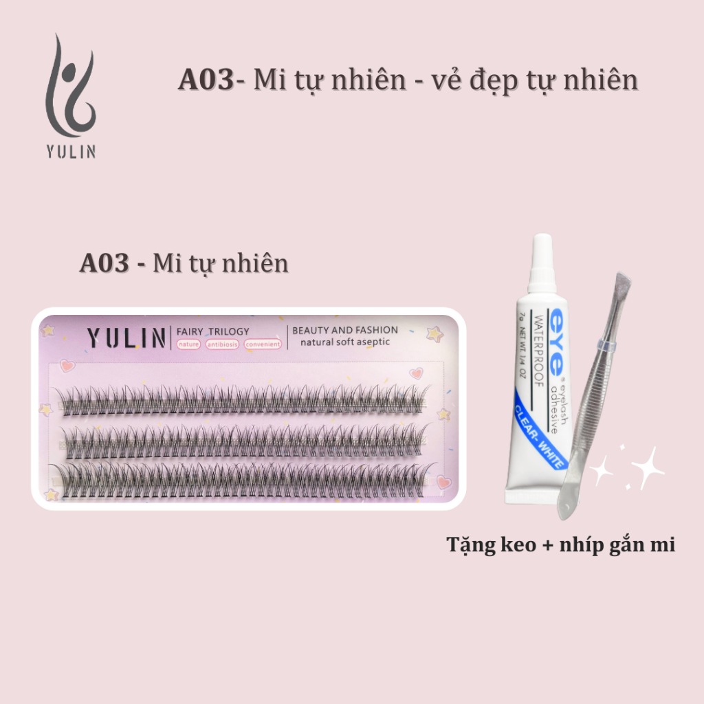 Mi giả tách sợi siêu mảnh và tự nhiên YULIN mã A03, mi tách sợi tặng kèm keo và kẹp lấy