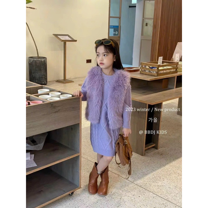 Set len cao cấp kèm gile cho bé size 100-140 2 màu kem và tím