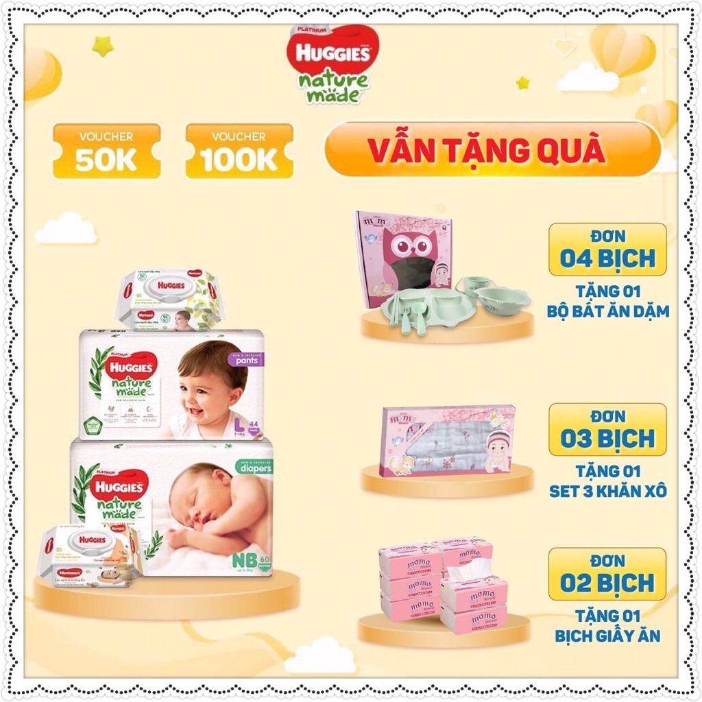 Bỉm Huggies Natural Made cao cấp đủ size NB60/S82/M64/L54/XL44/XXL26