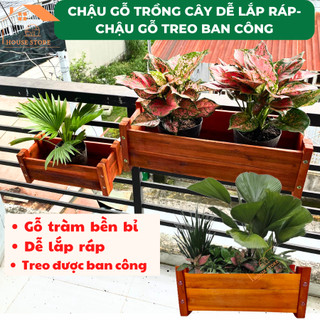 Chậu gỗ trồng cây, trồng hoa mẫu mới đẹp, chậu gỗ decor, hình chữ nhật d60xr22xc20cm - Gỗ tràm tự nhiên, chịu nước, bền