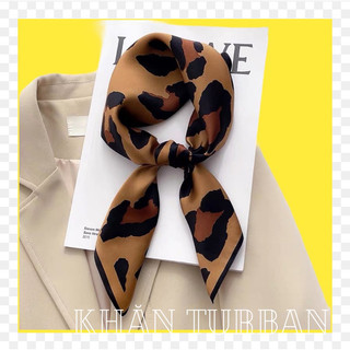 Khăn turban lụa vuông cao cấp choàng cổ size 70x70cm thanh lịch đa năng dùng làm áo yếm in hoa văn da beo