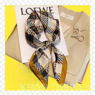 Khăn turban lụa vuông kẻ caro thanh lịch đa năng size 70x70cm