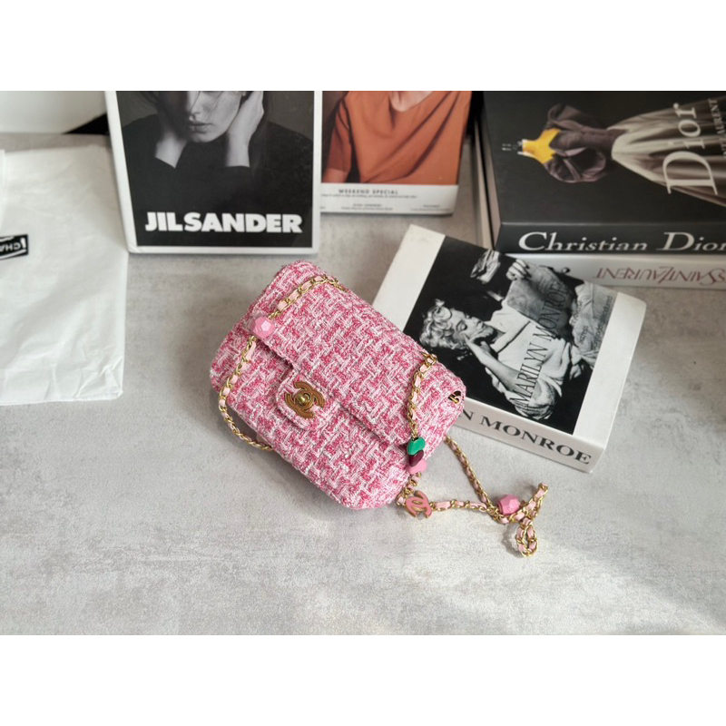 Túi Em chéo Xleo tweed haiba B mini chất dạ siêu đẹp xích pha da kèm charm xaleo Size 17 CM FULLBOX VIP NAM CHÂM w166-17