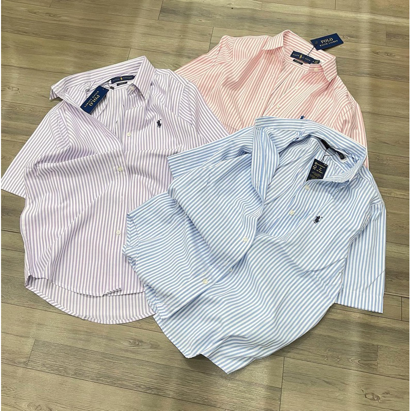 Sơmi thêu polo sọc tay ngắn