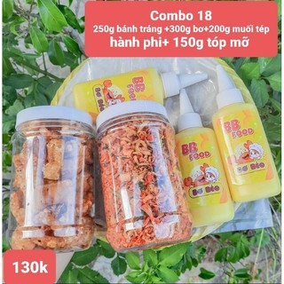 Combo 18: 250g bánh tráng phơi sương+200g muối tép hành phi+150g top mỡ + 300g bơ
