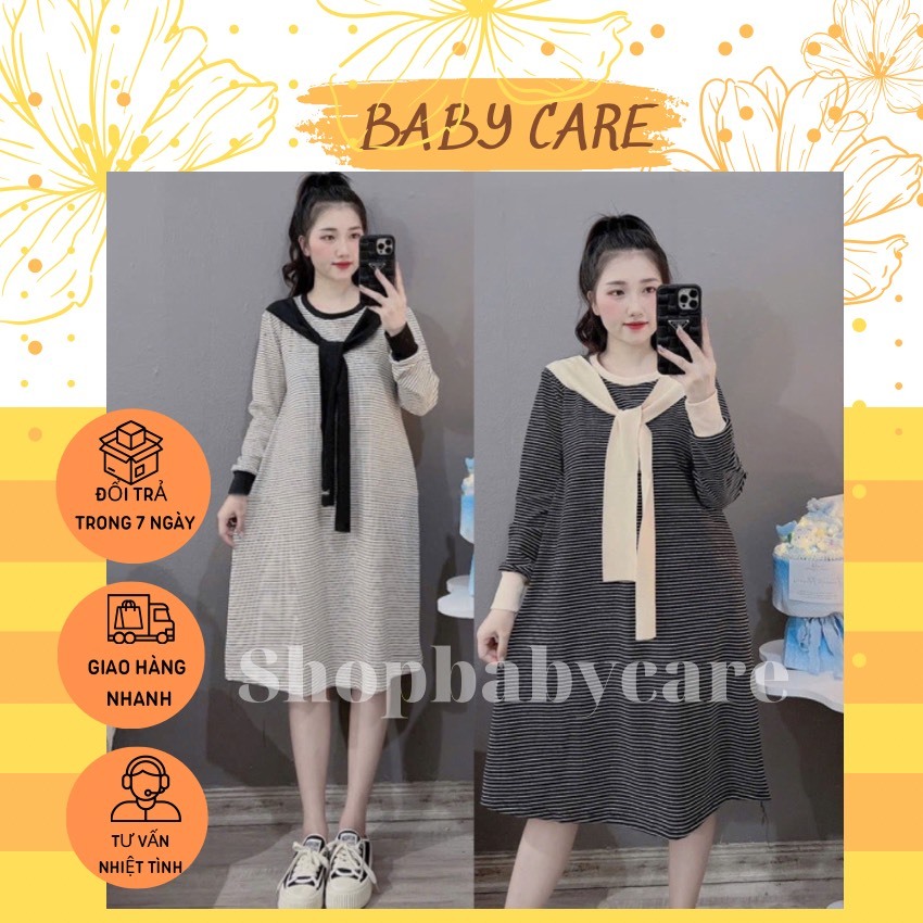 ĐẦM BẦU THU ĐÔNG DÁNG DÀI KÈM KHĂN ĐIỆU ĐÀ M296- VÁY BẦU KẺ CÁ TÍNH TRẺ TRUNG