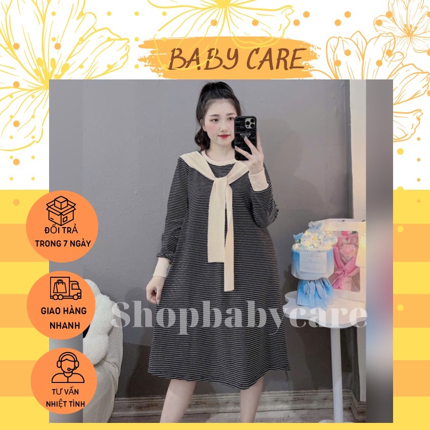 ĐẦM BẦU THU ĐÔNG DÁNG DÀI KÈM KHĂN ĐIỆU ĐÀ M296- VÁY BẦU KẺ CÁ TÍNH TRẺ TRUNG