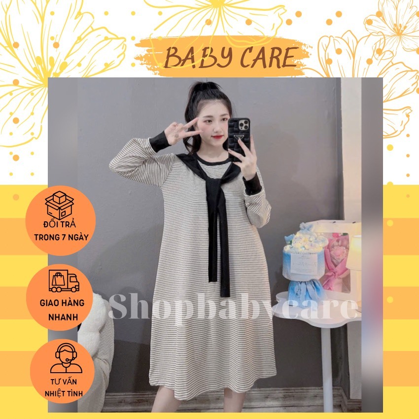 ĐẦM BẦU THU ĐÔNG DÁNG DÀI KÈM KHĂN ĐIỆU ĐÀ M296- VÁY BẦU KẺ CÁ TÍNH TRẺ TRUNG