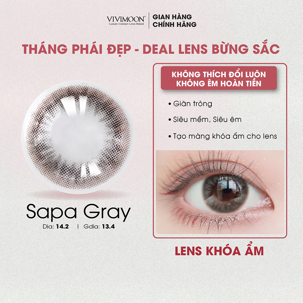 Lens cho mắt thở cận 6 tháng màu xám đậm Sapa Gray kính áp tròng VIVIMOON