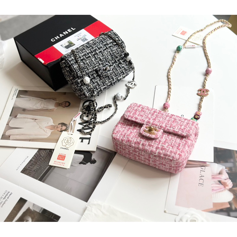 Túi Em chéo Xleo tweed haiba B mini chất dạ siêu đẹp xích pha da kèm charm xaleo Size 17 CM FULLBOX VIP NAM CHÂM w166-17