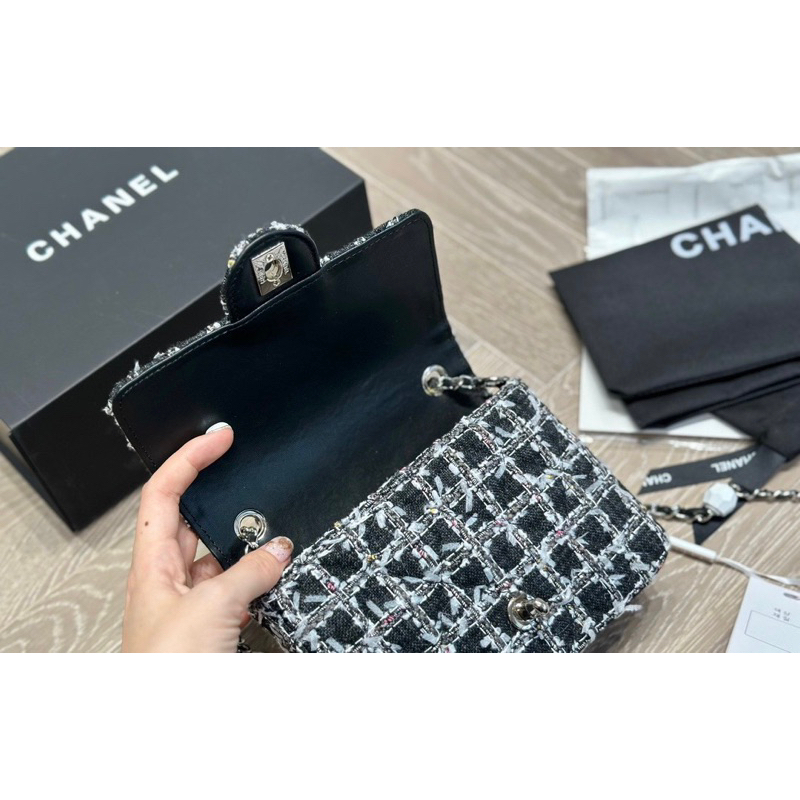 Túi Em chéo Xleo tweed haiba B mini chất dạ siêu đẹp xích pha da kèm charm xaleo Size 17 CM FULLBOX VIP NAM CHÂM w166-17
