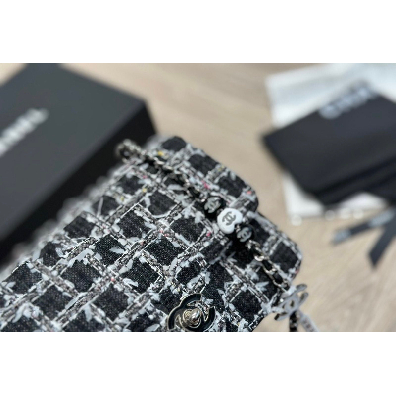 Túi Em chéo Xleo tweed haiba B mini chất dạ siêu đẹp xích pha da kèm charm xaleo Size 17 CM FULLBOX VIP NAM CHÂM w166-17