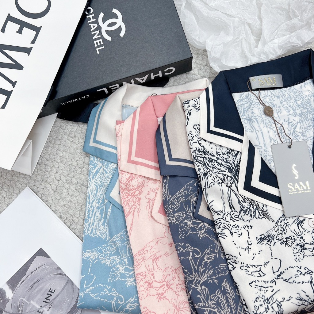 Bộ mặc nhà Sam, pijama lụa dáng dài luxury chất mềm thoáng mát nhẹ nhàng, họa tiết hình siêu sang chảnh