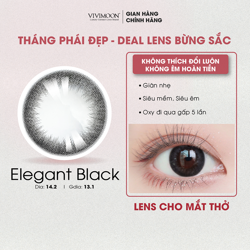 Lens cho mắt thở cận 6 tháng màu đen tự nhiên Elegant Black kính áp tròng VIVIMOON