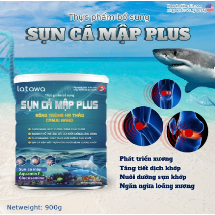 Sữa bột Sụn cá mập Plus Đông Trùng hạ Thảo Canxi Nano (Hộp 900g, HSD T10.2025)