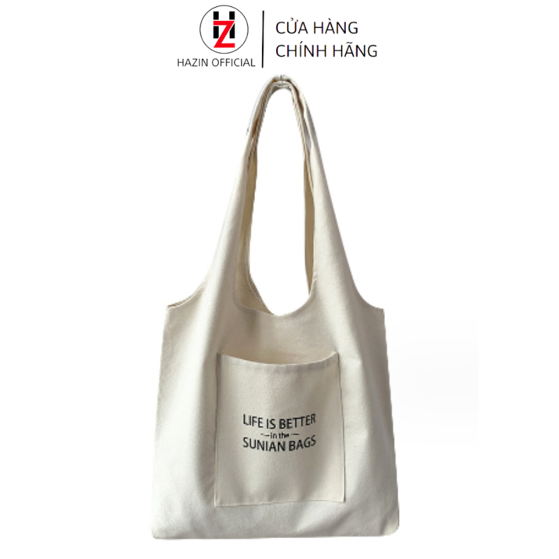 Túi tote HAZIN vải canvas ulzzang unisex họa tiết dễ thương túi vải phong cách Hàn Quốc