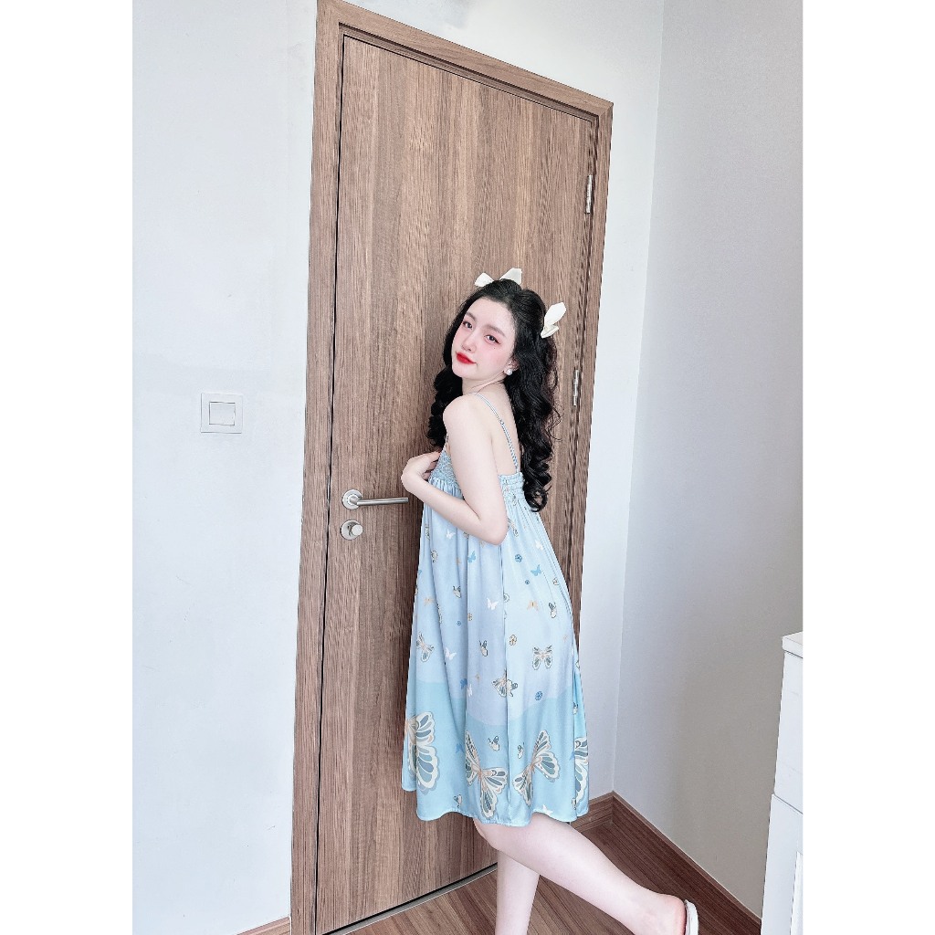 Đầm ngủ 2dây lụa Olicii váy mặc nhà in hình dễ thương phối ren cao cấp.