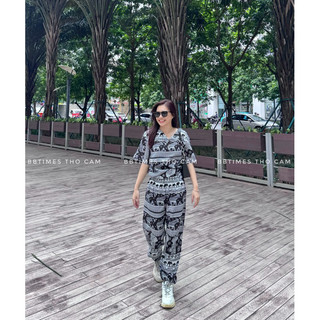 𝐁𝐁𝐭𝐢𝐦𝐞𝐬 𝐓𝐡𝐨̂̉ 𝐂𝐚̂̉𝐦 🌼 Bộ Áo cộc tay + Quần dài ống bo nam nữ vải lanh thổ cẩm