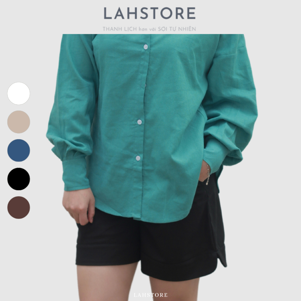 Quần short ống rộng vải linen LAHSTORE xẻ gấu, chun 2 bên eo (Đen, Be, Xanh, Nâu, Trắng)