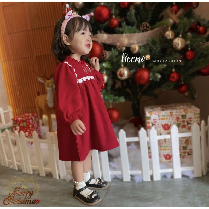 Váy đỏ dài tay bé gái 🍓 Hãng Beemo🍓 Váy thu đông size 9-25kg